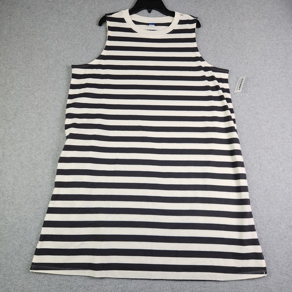 Old Navy Dresses & Skirts - Old Navy Tank Dress Womens Large Black White Striped Stretch Sleeveless Crewneck